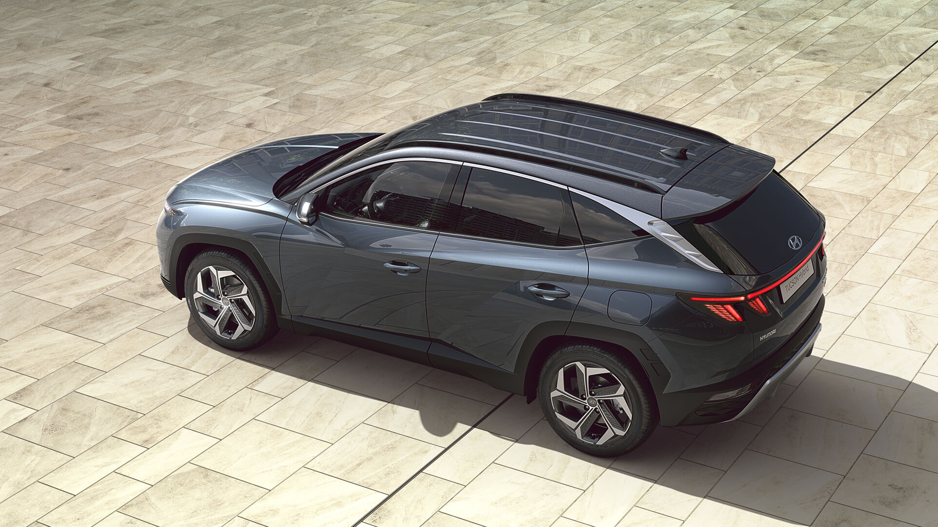 Zcela nové kompaktní SUV Hyundai Tucson v pohledu shora.